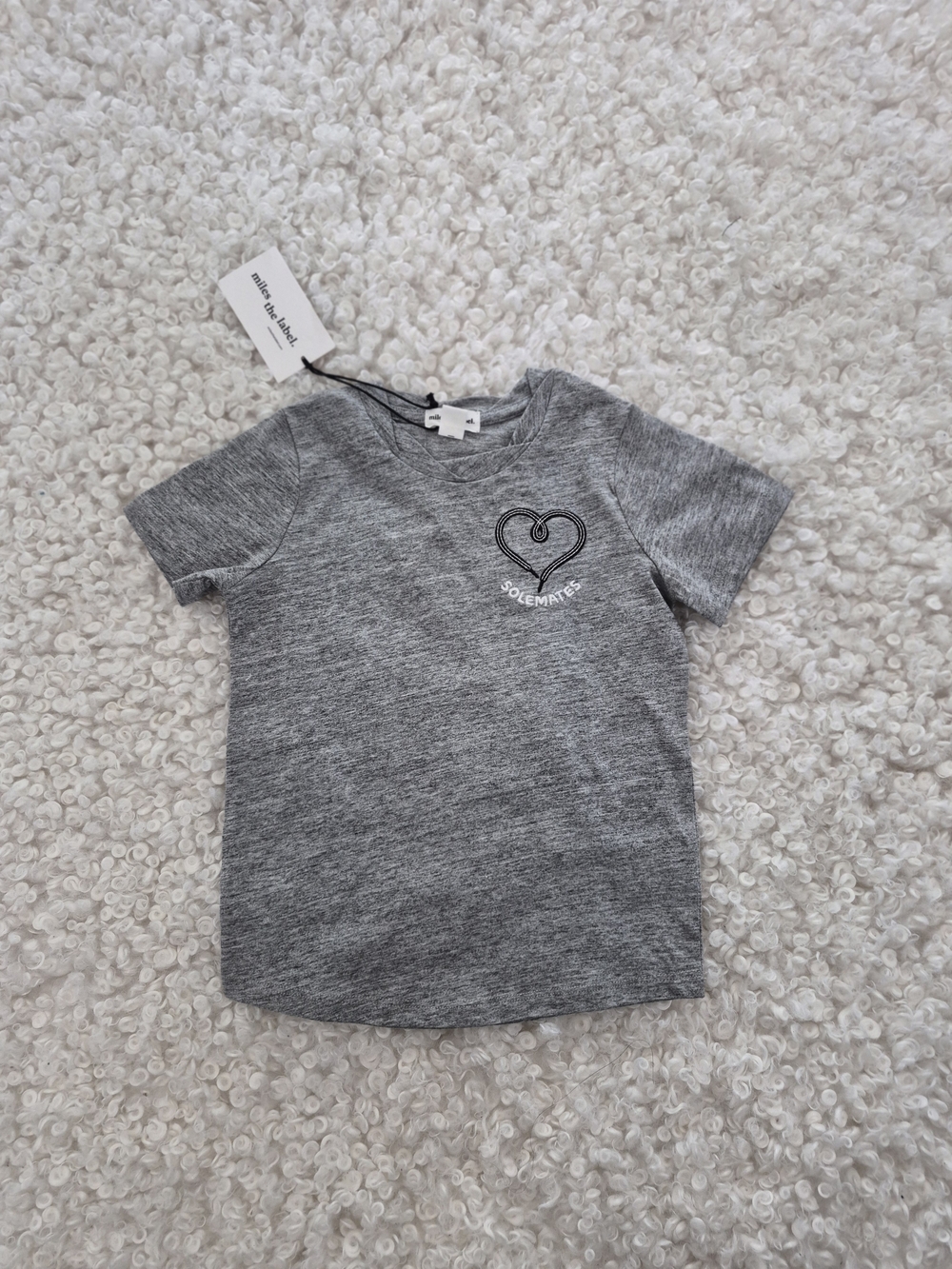 BNWT Miles the Label  Cotton Tee Shirt Kids 5 Short Sleeves Gray Organic Cotton